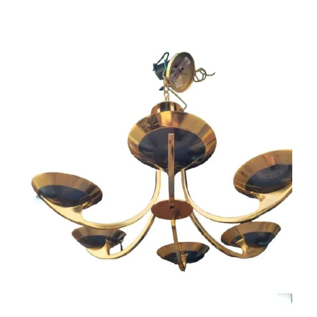 Brass Vintage Brass Dark Smoky Metal 6 Light Mid Century Modern Pietro Chiesa Parzinger Style Chandelier For Sale - Image 8 of 15