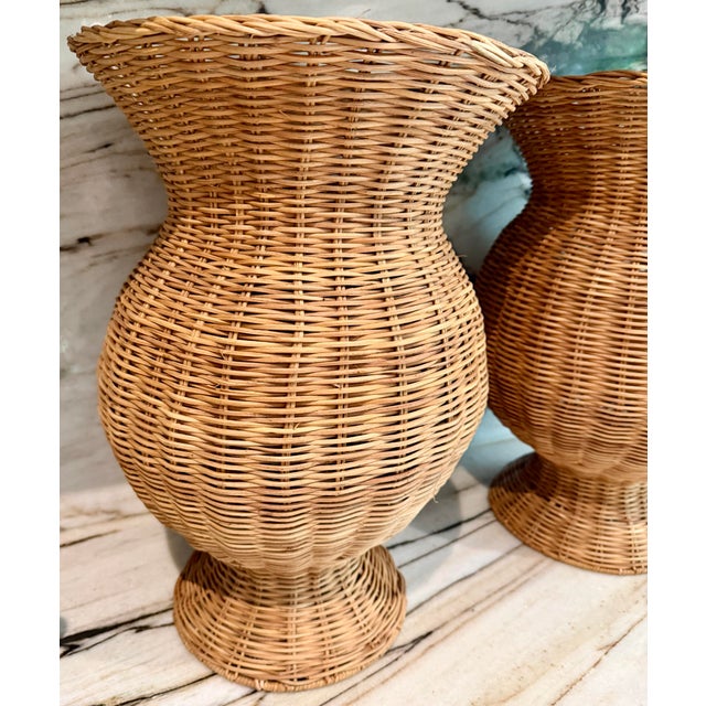 Farmhouse Rattan Large Jar, Pair For Sale - Image 3 of 6