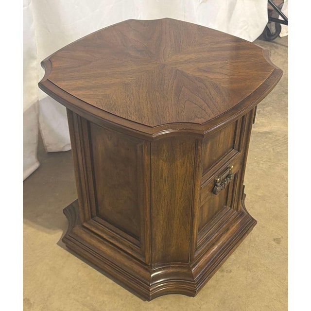 Vintage Drexel Mediterranean Walnut End Tables With Storage – A Pair For Sale - Image 9 of 11