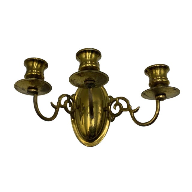 1960s Vintage Mid-Century Modern Brass Triple Arm Wall Sconce For Sale - Image 4 of 8