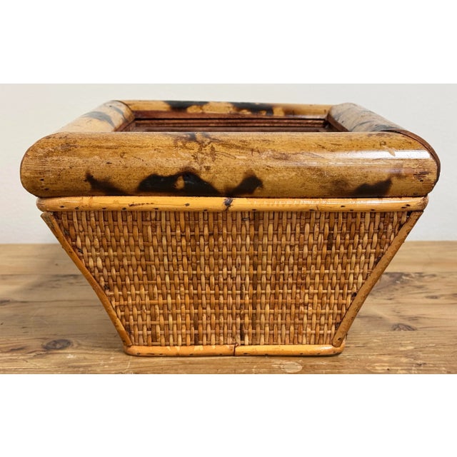 Wood Vintage Scorched Bamboo and Cane Planter For Sale - Image 7 of 7