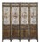 Vintage Finish Openwork Floral 4 Panels Wood Floor Screen Room Divider For Sale