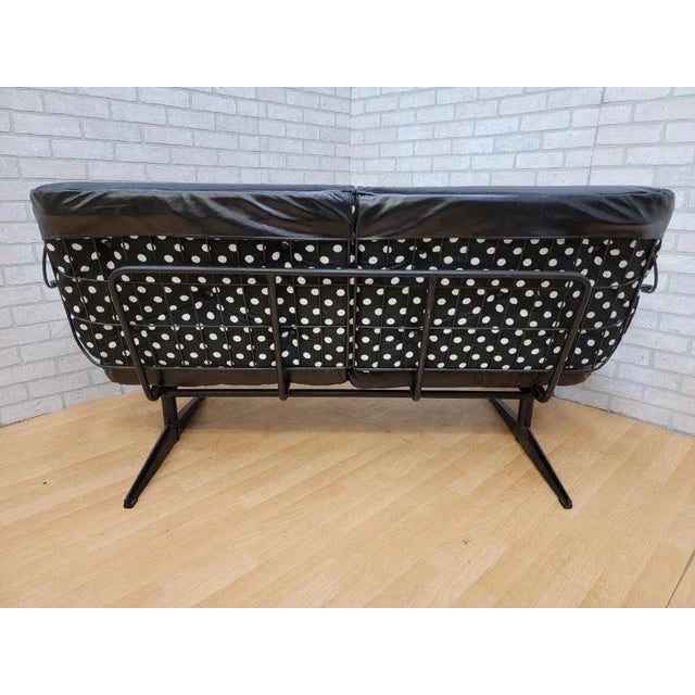 MCM Homecrest Black Wire 2 Swivel Lounges, Loveseat and Ottoman Newly Reupholstered For Sale - Image 9 of 11