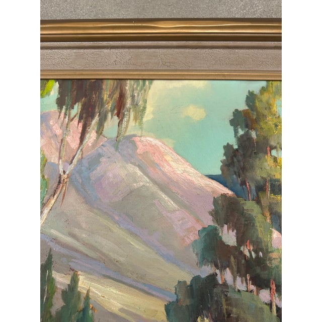 1950s 1950s Mid Century Perlita Stokes Plein Air Painting Landscape Oil Board Gilt Wood Frame California Impressionism For Sale - Image 5 of 12