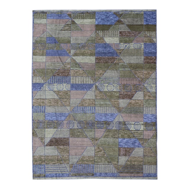 Large Piled Scandinavian Sub-Geometric Modern Rug by Keivan Woven Arts 10'1 X 14 For Sale