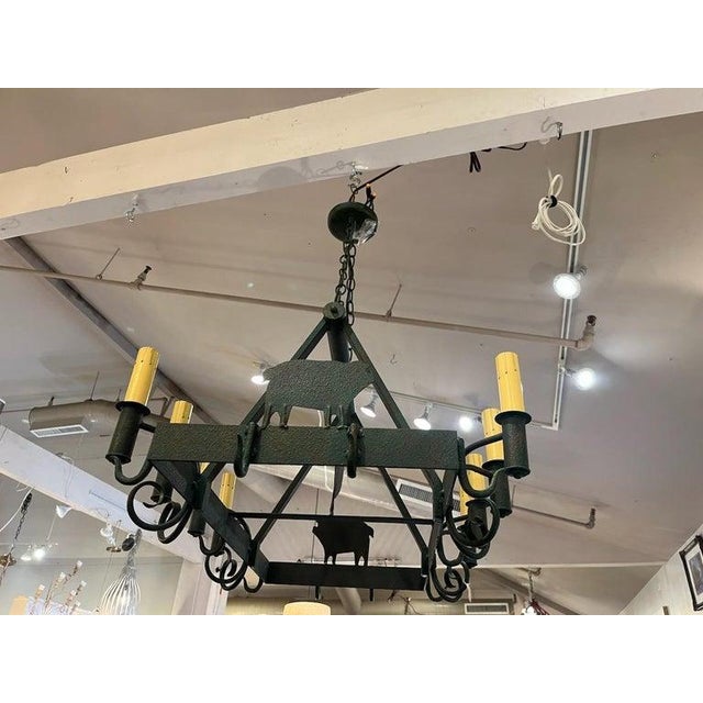 Hand Made Folk Art Chandelier W/ Iron Pot Hangers For Sale In Los Angeles - Image 6 of 6