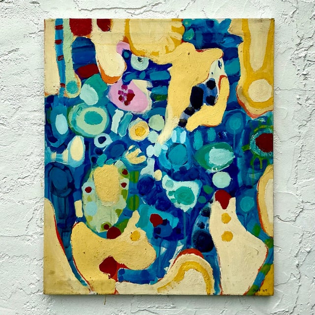 Vintage Boho Original Abstract Oil on Canvas For Sale - Image 4 of 5