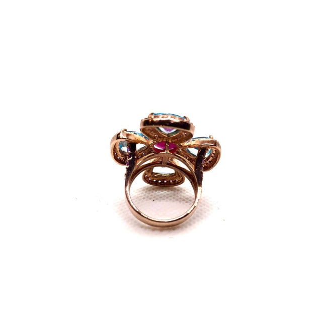 Bochic "Capri" Vintage Ruby, Amethyst & Blue Topaz Ring Set In 18K Gold & Silver For Sale - Image 13 of 18