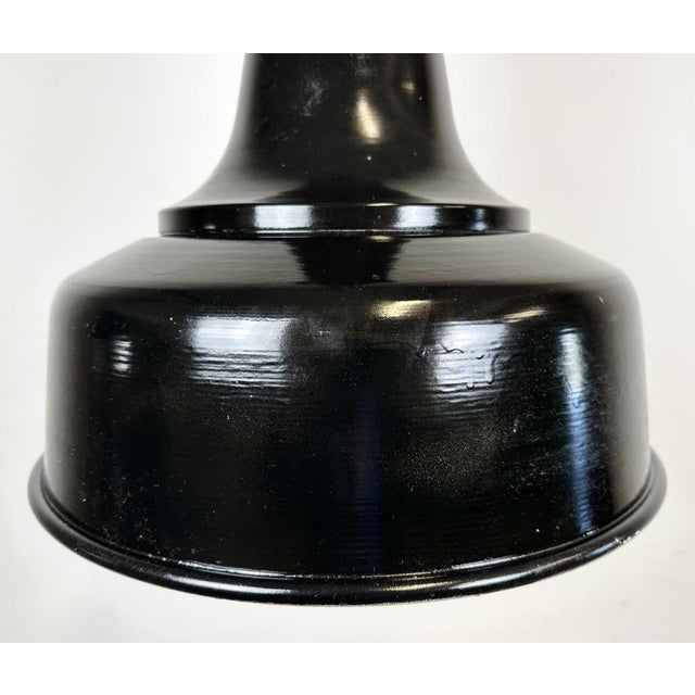 Industrial Black Pendant Factory Lamp with Cast Iron Top, 1970s For Sale - Image 4 of 17