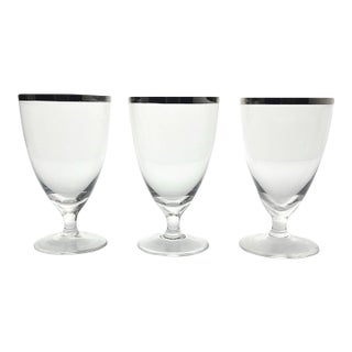 1960s Mid-Century Vintage Minimalist 3 Silver Rim Footed Juice Glasses For Sale