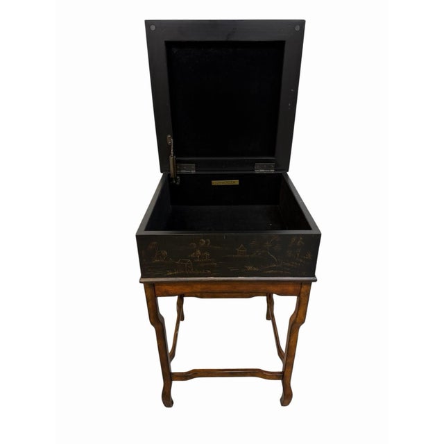Wood Ethan Allen Chinoiserie Box on Stand Flip Top Side Table #13-9235 For Sale - Image 7 of 8