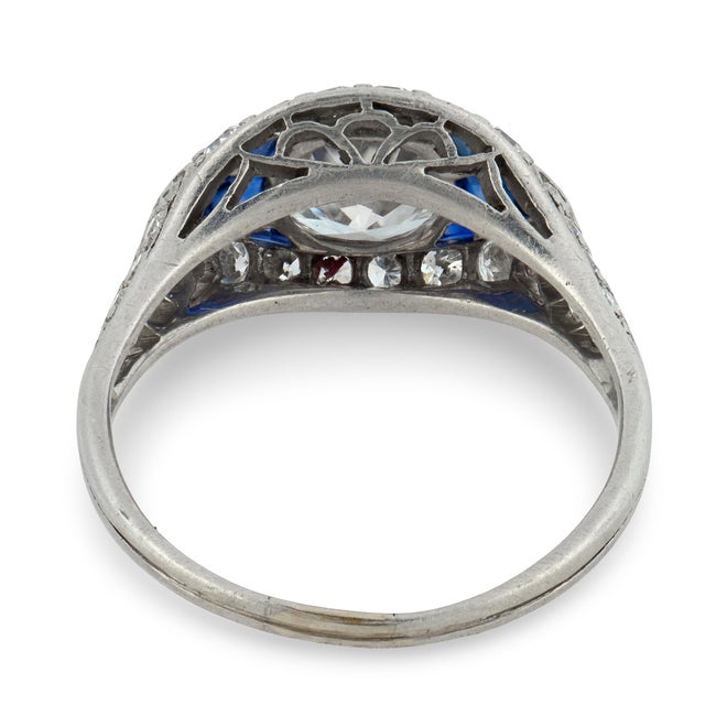 Early 20th Century Art Deco Inspired 1.25 Carat Diamond Sapphire Platinum Engagement Ring, Size 5.75 For Sale In Los Angeles - Image 6 of 6