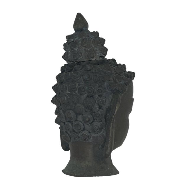 Early 20th Century Thai Patinated Bronze Buddha Head Sculpture For Sale In Washington DC - Image 6 of 12