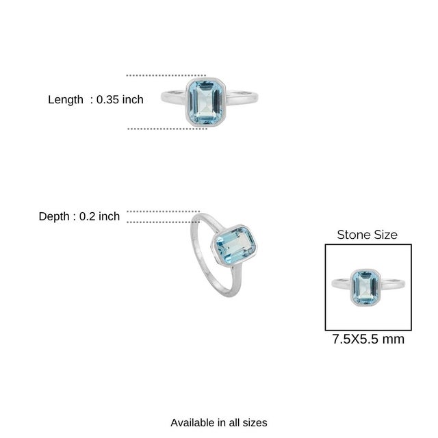 Blue Classic Octagon Cut Blue Topaz Silver Stackable Ring in Bezel Setting - Size 7.5 For Sale - Image 8 of 9