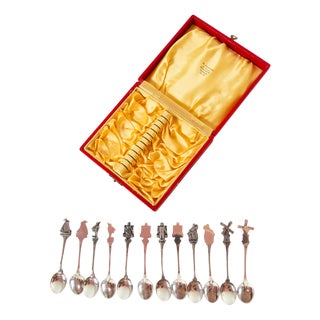 Swedish Silver Teaspoons with Figures and Windmills, 1920-1930, Set of 12 For Sale