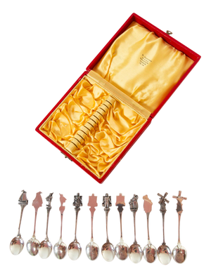 Swedish Silver Teaspoons with Figures and Windmills, 1920-1930, Set of 12