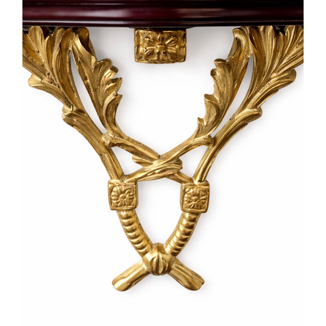 Late 20th Century Pair of Neoclassical Giltwood Wall-Mounted Consoles With Mahogany Tops and Plate Grooves For Sale - Image 4 of 5