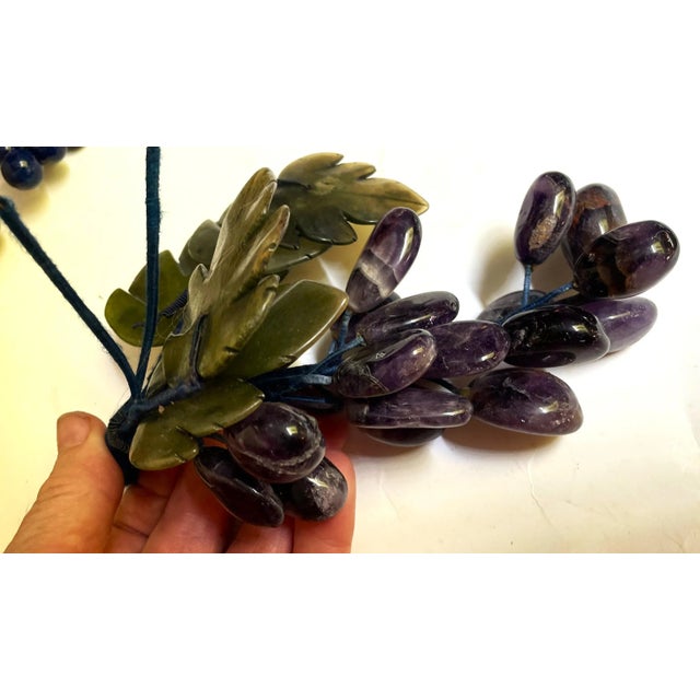 Mid 20th Century Asian Amethyst Carved Grape Bunch Cluster Jade Leaves For Sale - Image 4 of 11