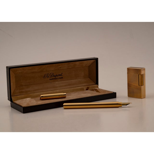 Gold-Plated Standard Lighter and Vermeil Piston Fountain Pen from S.T. Dupont, 1970s, Set of 2 For Sale - Image 17 of 18