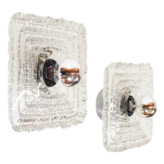 Vintage Ice Glass Wall Lamps from Peill & Putzler, 1970s, Set of 2 For Sale