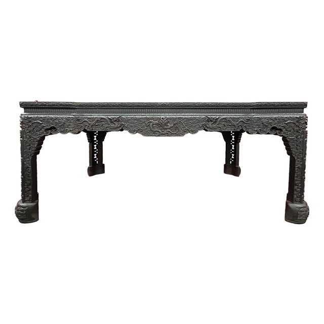 Oriental Dragons Relief Carving Rectangular Painting Console Table Desk For Sale