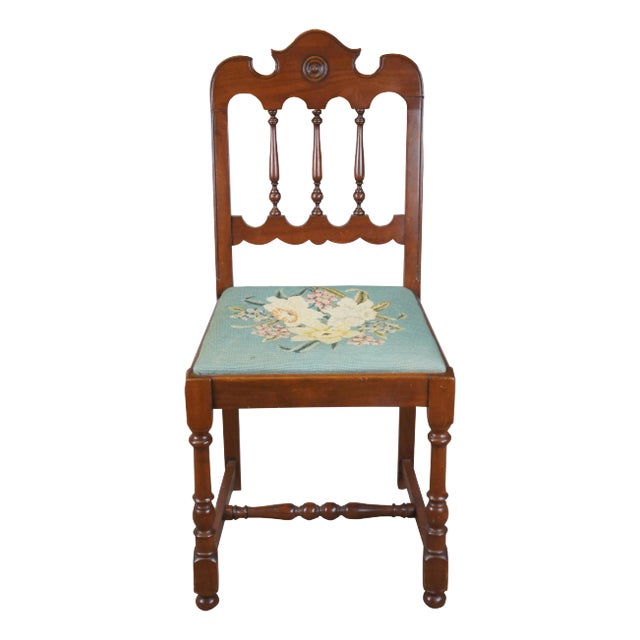 Antique Early 20th Century Michigan Chair Company Walnut Side Chair Embroidered Seat For Sale