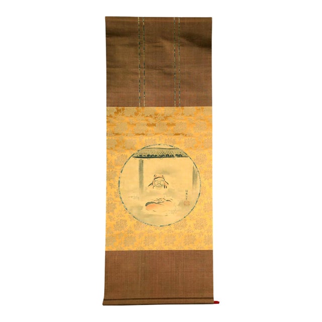 Japanese Silk Scroll of Daruma Hanabusa Itcho Edo Period For Sale