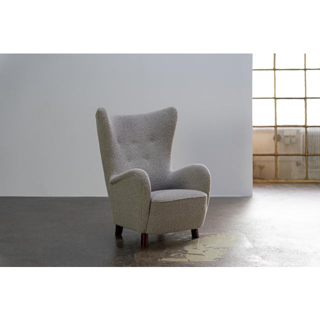 Wood Vintage Wingback Chair in Bouclé Fabric from Mogens Lassen, Denmark, 1950s For Sale - Image 7 of 12
