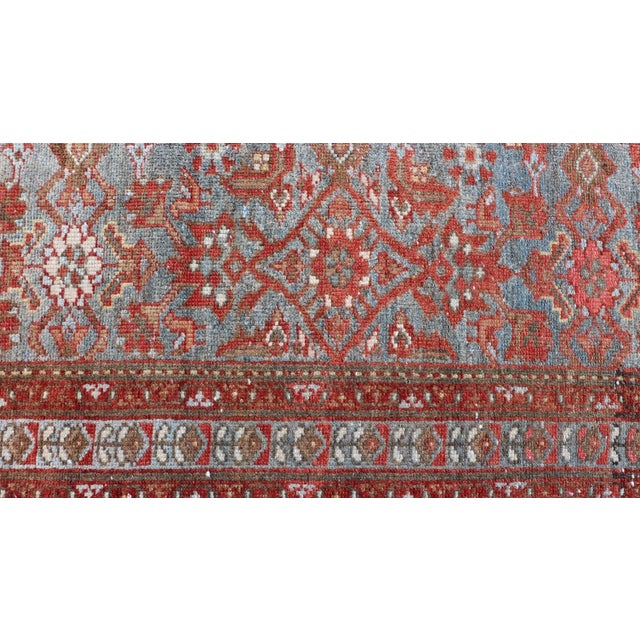 Persian Malayer Runner With Sub-Geometric Design in Blue, Red and Taupe 3.9 X 12.10 For Sale - Image 11 of 13