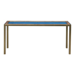 1970s Vintage Brass, Burlwood, and Glass Console For Sale