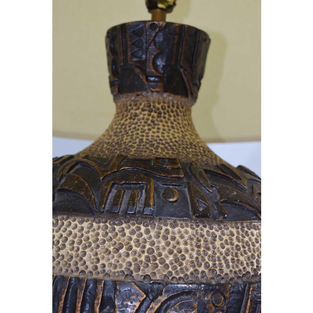 1970s Mid Century Modern Brutalist Style Bulbous Ceramic Table Lamps in Bronze - a Pair For Sale In Dallas - Image 6 of 9