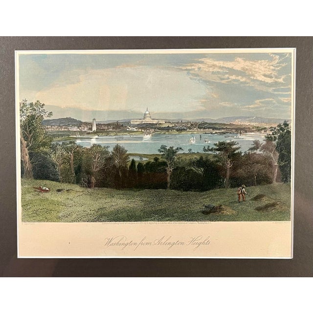 RARE 1872 Hand-Colored Steel Engraving Washington from Arlington Heights (early depiction of the U.S. Capitol) by W....