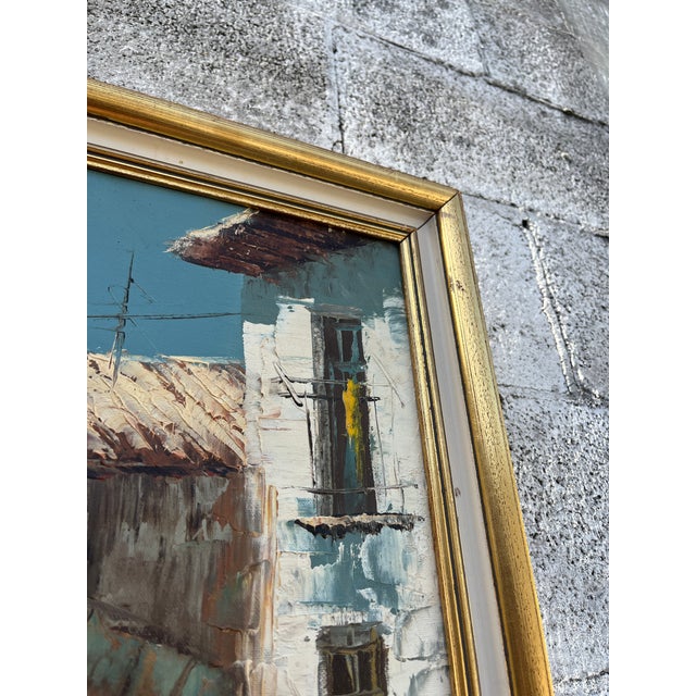 Mid Century Architectural Landscape Oil Painting Framed and Signed by the Artist. Circa 1960s For Sale - Image 10 of 15