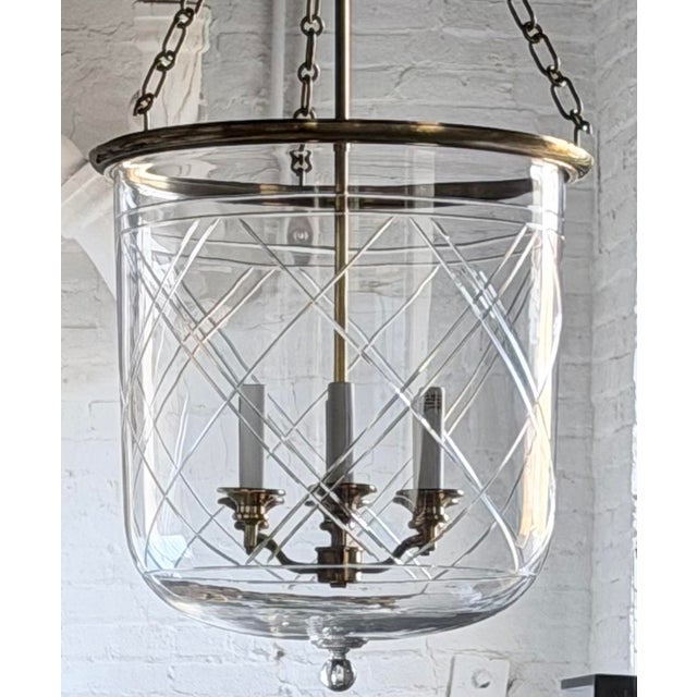 Large Ralph Lauren 6-Lite Cambridge bell lantern light fixture featuring a clear glass shade beautifully etched in Ralph...