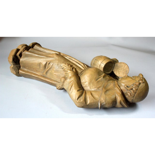 Wood Mid Century Wooden German Sculpture "Monk With a Tankard" - Handcarved - Vintage From the 50s For Sale - Image 7 of 9