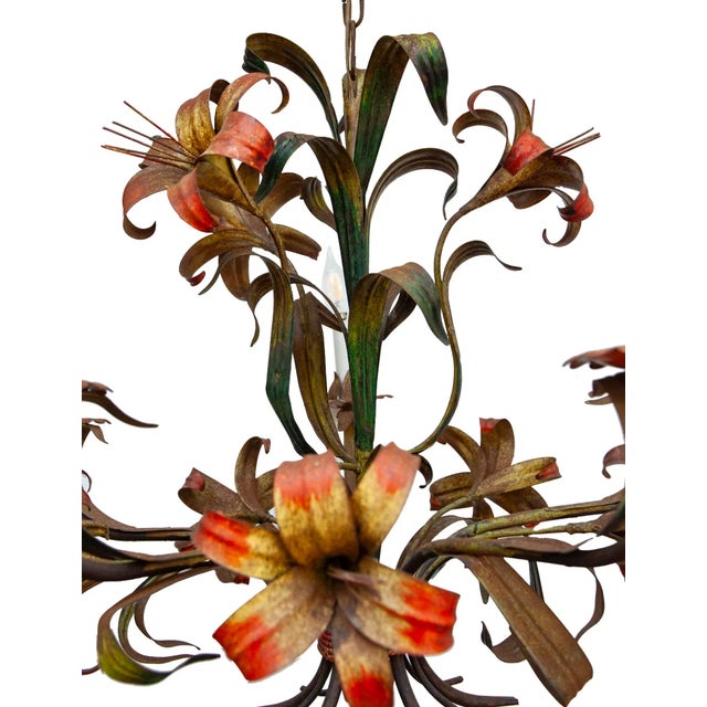 1950s Italian Tole Lilly 5 Light Chandelier For Sale - Image 11 of 11