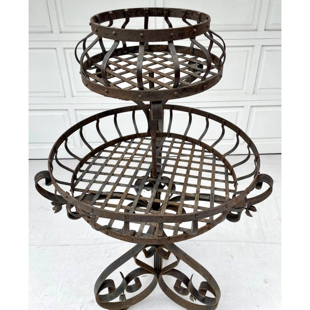 Vintage French Iron 2-Tier Garden Topiary Stand For Sale - Image 10 of 13