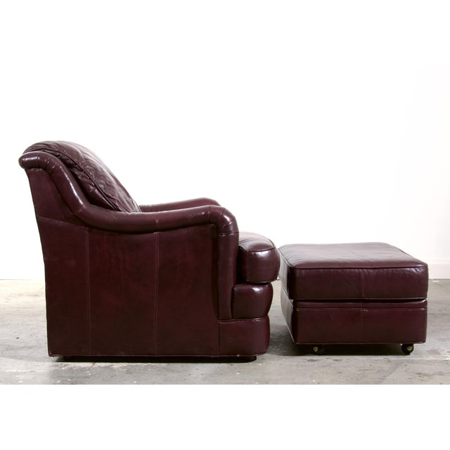 English Whittemore-Sherrill Oxblood Leather Rolled Arm Club Chair & Ottoman, Made in Usa Late 20th Century For Sale - Image 3 of 6