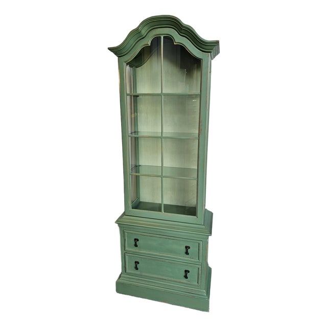 Green MCM Curio Cabinet, Display Cabinet Boho Style, 1950's #2 For Sale