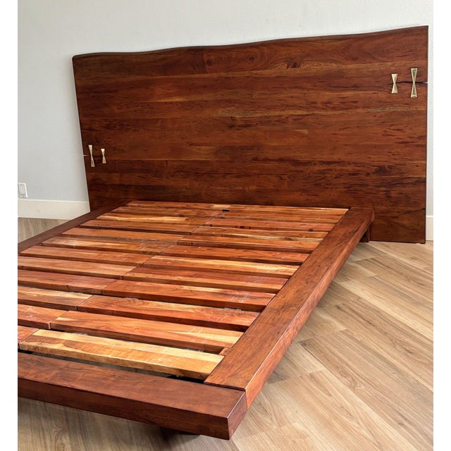 Organic Live Edge Slab Headboard Queen Platform Bed For Sale - Image 14 of 16