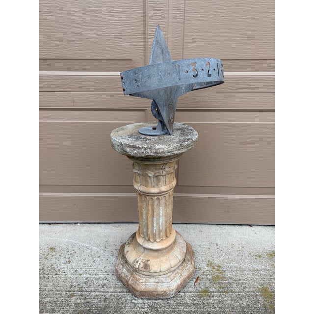 Gray Vintage English Country Classical Iron Garden Sundial on Corinthian Column Pedestal For Sale - Image 8 of 10