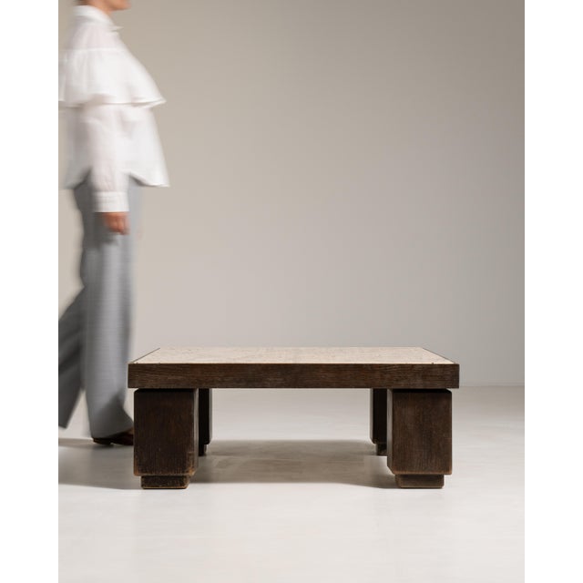 Brutalist 1970s Brutalist Coffee Table with Travertine Top For Sale - Image 3 of 9