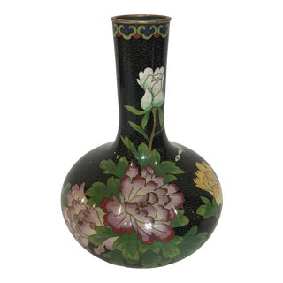 Asian Famille Rose Black Cloisonne Vase For Sale