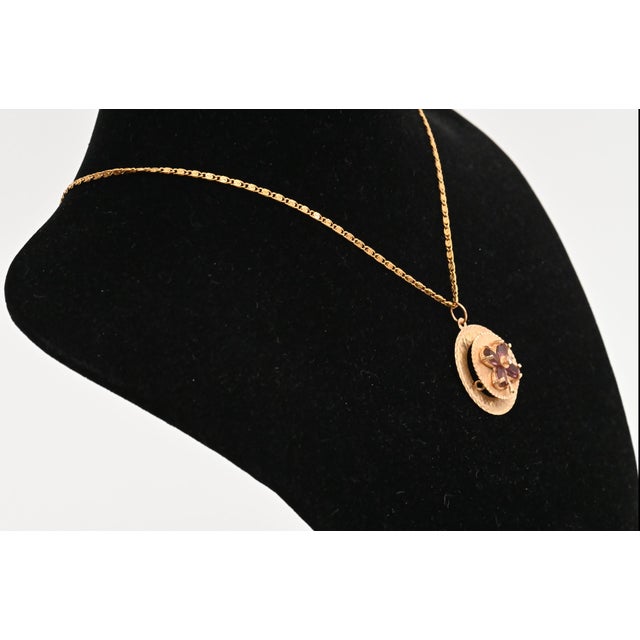 Cartier Vintage 14k Amethyst and Diamond Four Leaf Clover Good Luck Charm Pendant, 1950s For Sale - Image 4 of 7