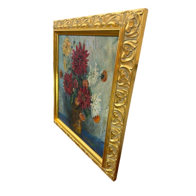 Traditional Vintage Original Oil Painting by H. Espeland – Still Life of Flowers - Coa For Sale - Image 3 of 7