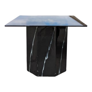 Postmodern Faux Marble Pedestal Side Table – Ceramic & Glass, 1980s, Mid-Century For Sale