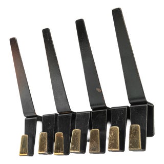 Black and Brass Wall Hooks, Vienna, Austria, 1960s, Set of 7 For Sale