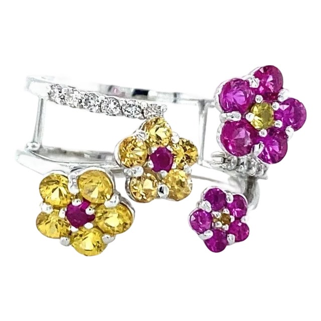 1.72 Carat Natural Sapphire Diamond White Gold Cocktail Ring, Size 7 For Sale