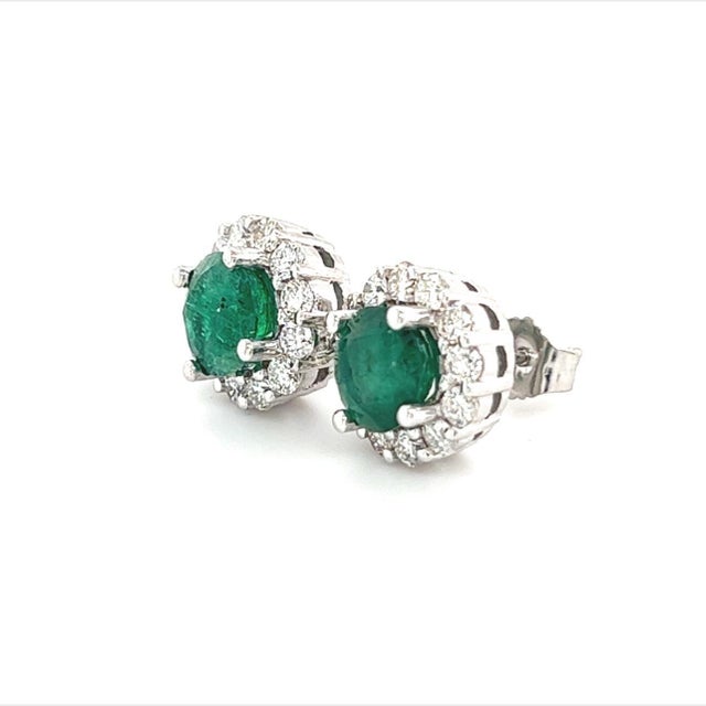 2010s Natural Emerald Diamond Earrings 14k Gold 3.02 TCW Certified For Sale - Image 5 of 12