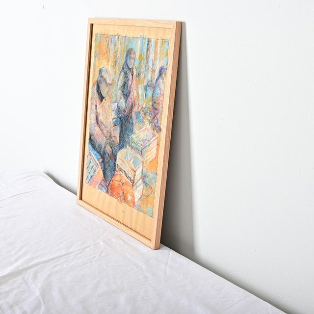 French Vintage Framed Pastel Drawing of a Farmer's Market For Sale In Baton Rouge - Image 6 of 10
